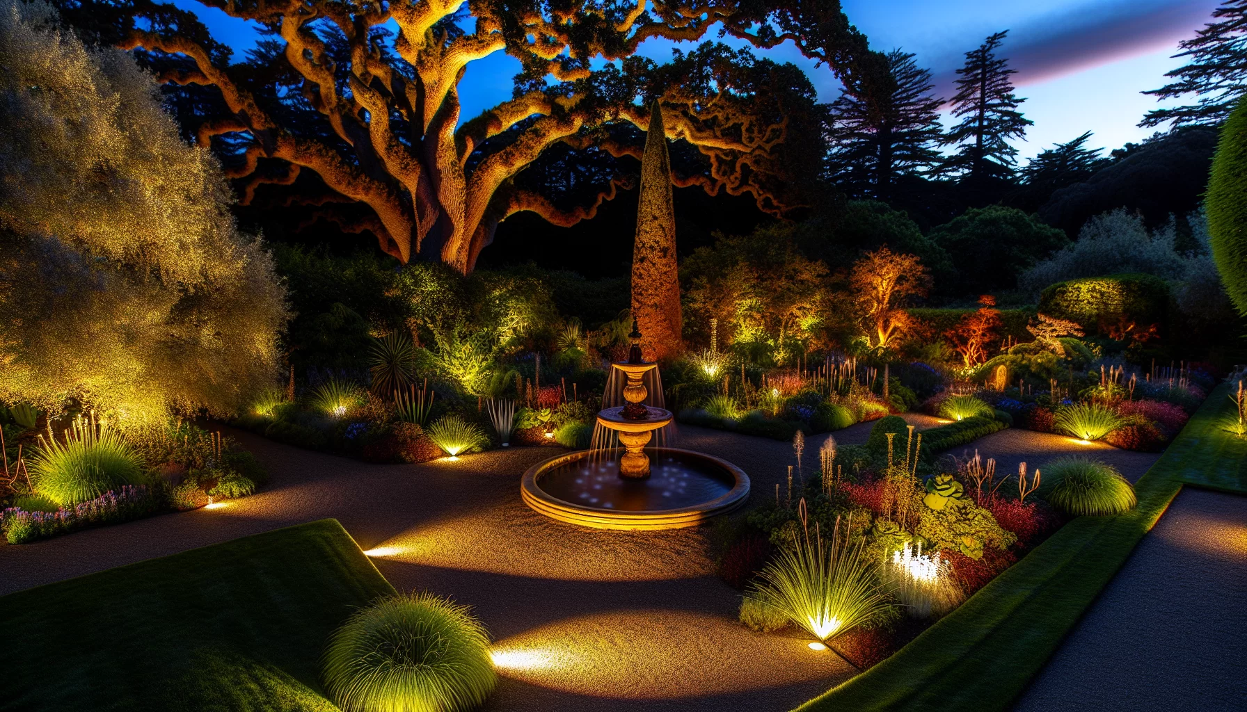 Landscape lighting in a garden
