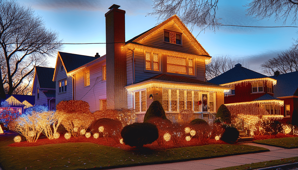A beautifully lit residential property during the holiday season in Dallas