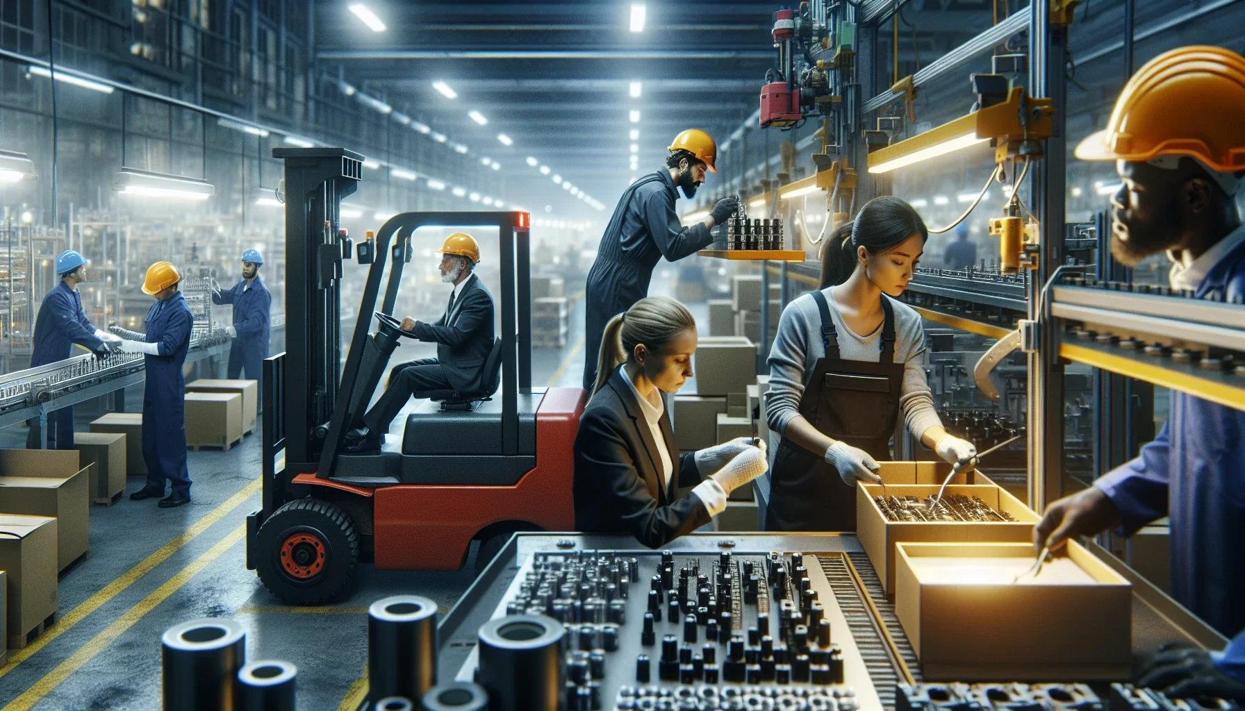 Workers in a light industrial setting