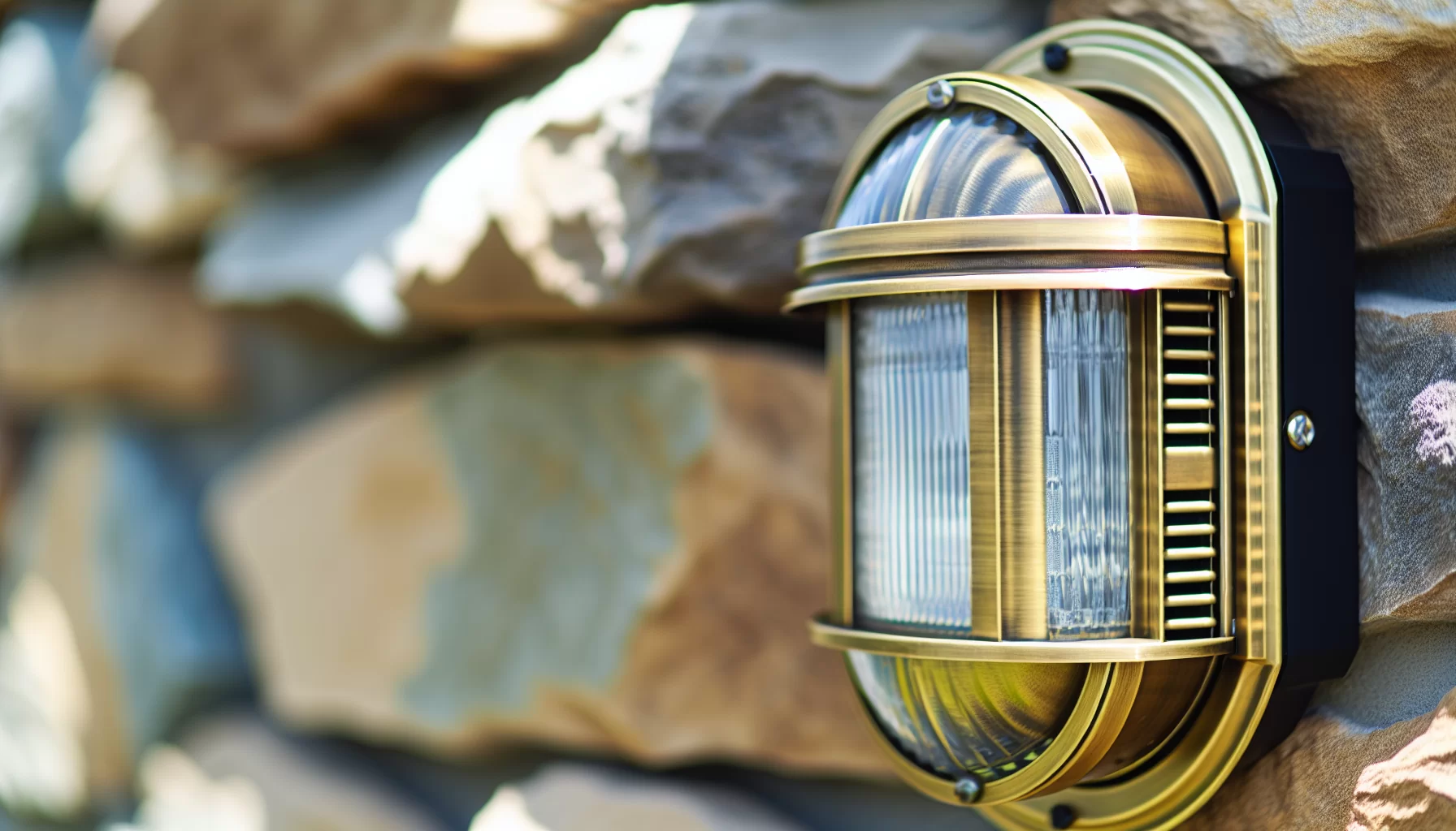 Brass outdoor light fixture close-up